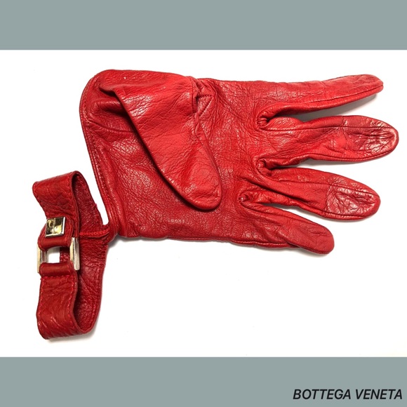 Bottega Veneta Black Red Leather Stud Gloves Size7 - Picture 3 of 8